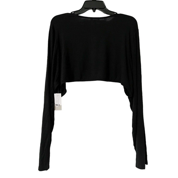 BP Nordstrom NWT Ribbed Long Slv Shrug Cropped Jacket Bolero Black Sz 4X Stretch - Picture 3 of 6